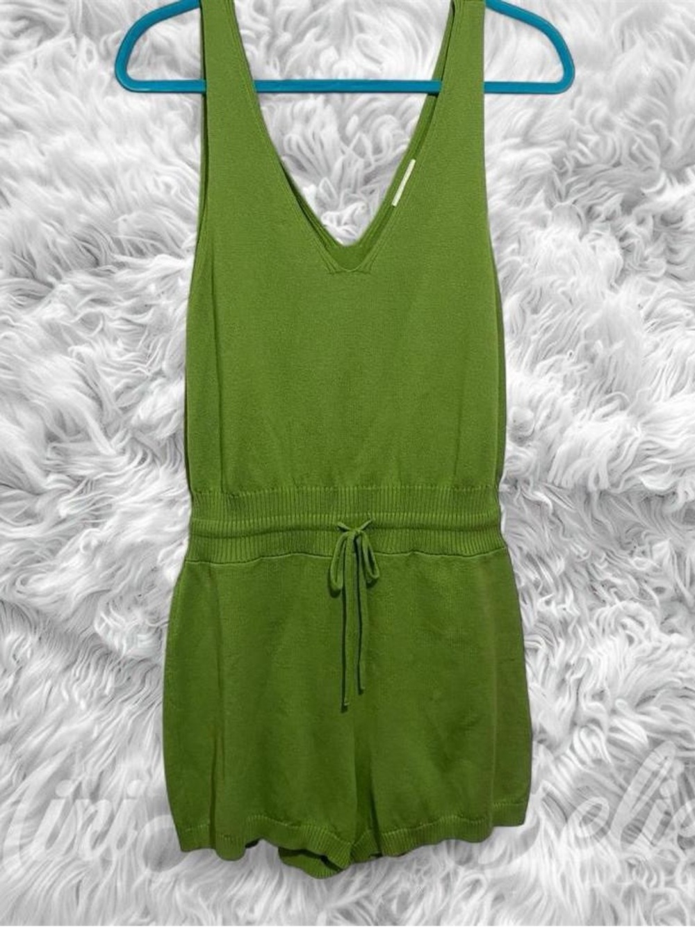Olive Green Knit V-Neck Drawstring Romper